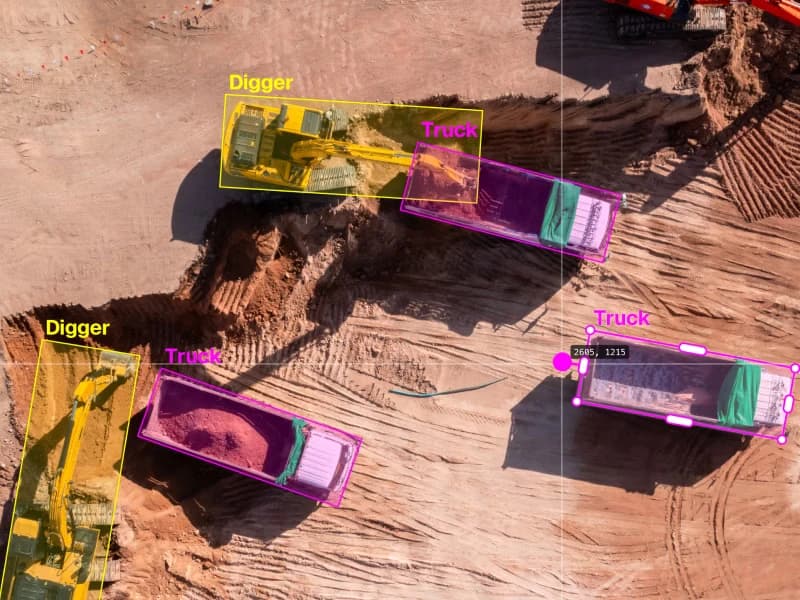 Highway scene with color-coded semantic segmentation masks